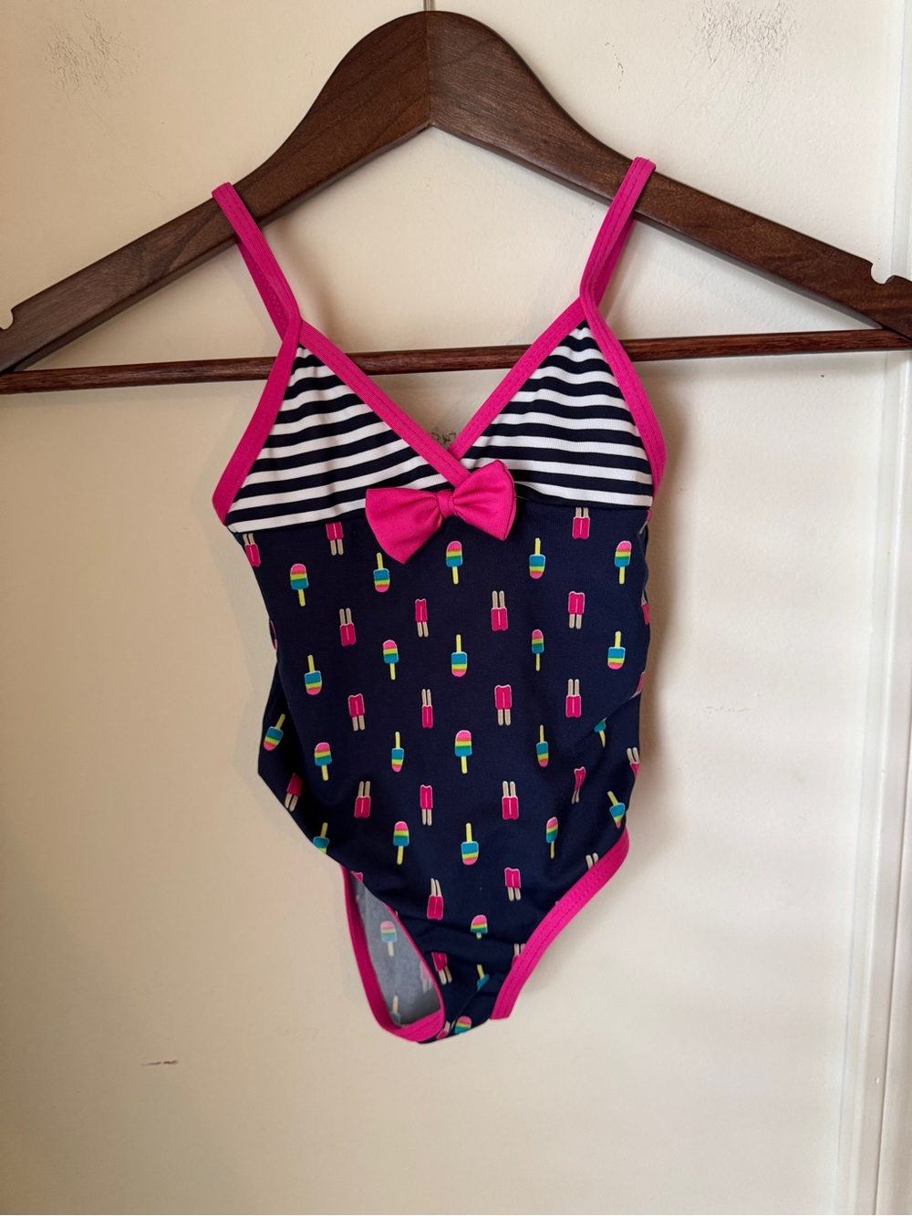 Wippette Navy One-Piece Swimsuit with Hot Pink Trim and Popsicle Print